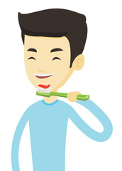 Poster - Man brushing her teeth vector illustration.