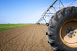Agriculture. Irrigation system on the field. Landscape, countryside, agronomy. Watering crops.