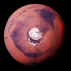 Wall Mural - mars with the red planet's north polar ice cap, isolated on black background
