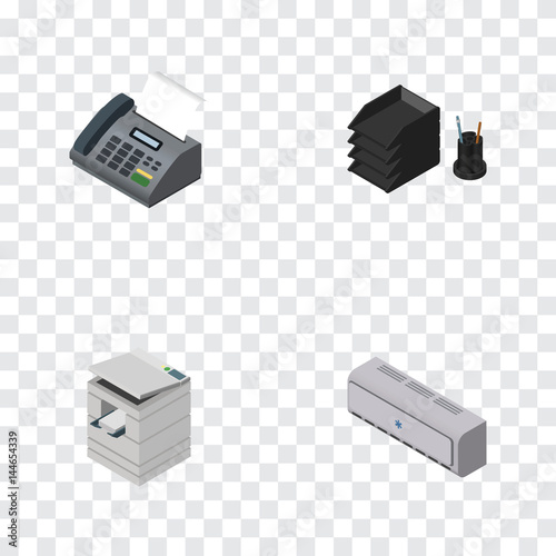 Isometric Work Set Of Wall Cooler Office Phone Desk File Rack Isometric Work Set Of Wall Cooler