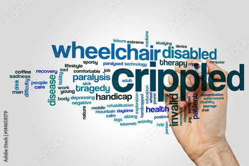 Valokuva Crippled word cloud concept on grey background