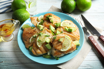 Canvas Print - Plate of delicious tequila lime chicken on table