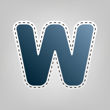 Letter W sign design template element. Vector. Blue icon with outline for cutting out at gray background.
