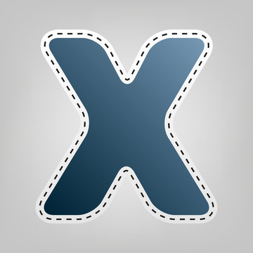 Letter X sign design template element. Vector. Blue icon with outline for cutting out at gray background.