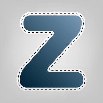 Letter Z sign design template element. Vector. Blue icon with outline for cutting out at gray background.