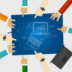 Poster - laptop notebook review design blue print sketch hand drawing
