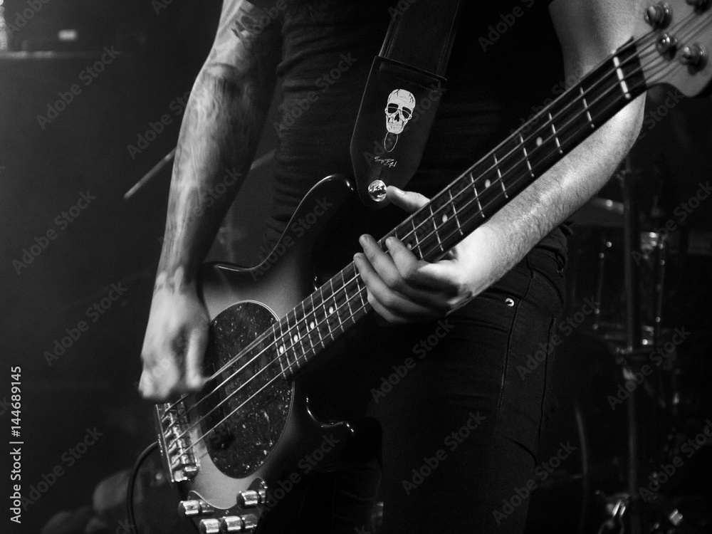 Rock band guitar in black and white