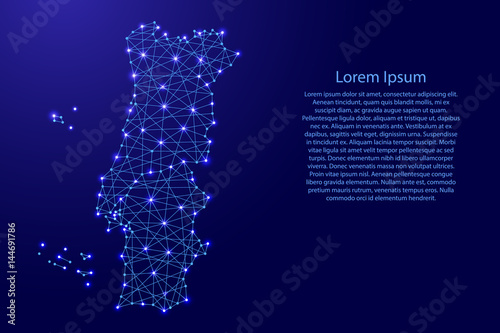 Fotografía Map of Portugal from polygonal blue lines and glowing stars vector illustration