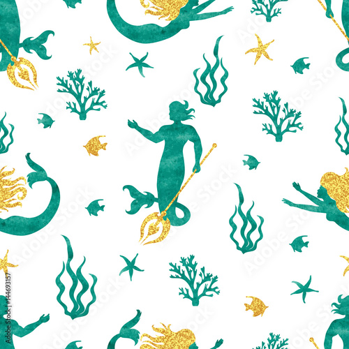 Watercolor merman and merma...