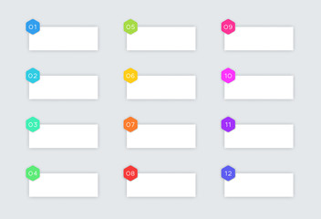 Poster - 1 to 12 Simple Vector Text Boxes With Hexagons and Shadows