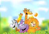 Fototapeta Pokój dzieciecy - Cartoon animals, cheerful background