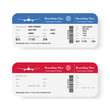 Set of the airline boarding pass tickets with shadow. Isolated on white background.