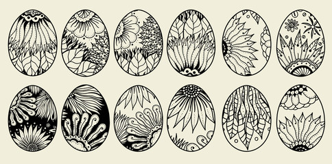 Canvas Print - sketch ornate Easter eggs