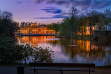 Łazienki Królewskie, Pałac Na Wyspie. An Evening View Of A Neoclassicist Palace In Warsaw.