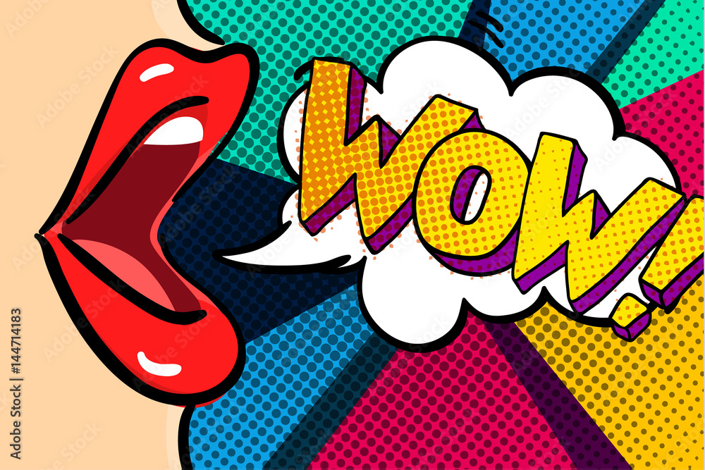 Open mouth and WOW Message - obrazy, fototapety, plakaty 