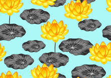 Natural Seamless Pattern With Lotus Flowers And Leaves