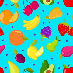 Poster - Summer tropical fruits vector seamless background