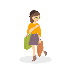 Sticker - Girl goes for shopping. Beautiful woman with shopping bags.