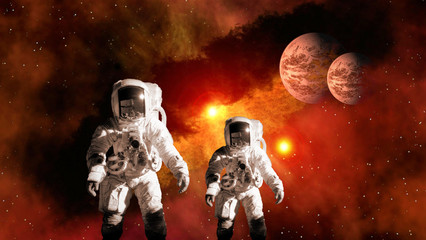 Wall Mural - astronaut kid child planet mars spaceman suit outer space family father galaxy universe explosion. e