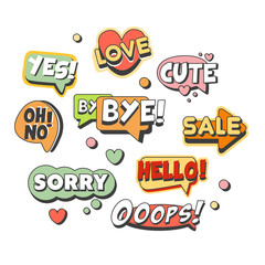 Poster - comic speech bubbles for different emotions and sound effects set for label design. speech bubbles w