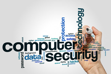 Canvas Print - Computer security word cloud concept on grey background