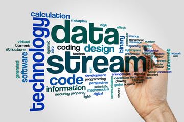 Poster - Data stream word cloud concept on grey background