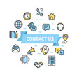 Contact Us Icon Round Design Template Thin Line Concept. Vector