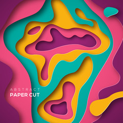 Wall Mural - 3d abstract background with paper cut shapes