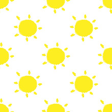 Repeated Sun Drawn By Brush. Seamless Pattern.