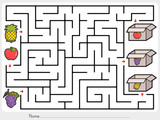 Fototapeta Dinusie - Maze game: Pick fruits box - worksheet for education