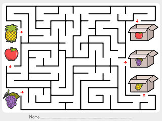 Wall Mural - Maze game: Pick fruits box - worksheet for education