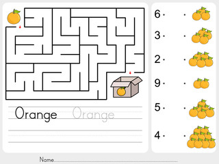 Wall Mural - Counting oranges and match with number - Pick apple box maze game