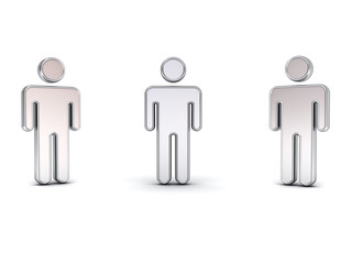 Leinwandbilder - Metal 3d man symbol with three different view angles isolated on white background. 3D rendering.