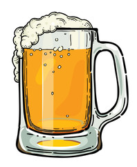 Cartoon image of beer in glass. An artistic freehand picture.