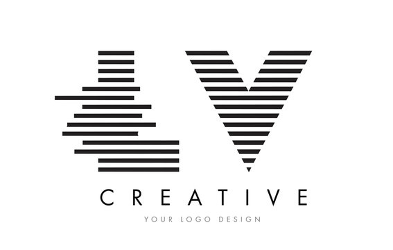 ,  L V Zebra Letter Logo Design with Black and White Stripes