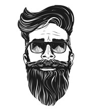 Vector Hipster Man Bearded Face In Sunglasses