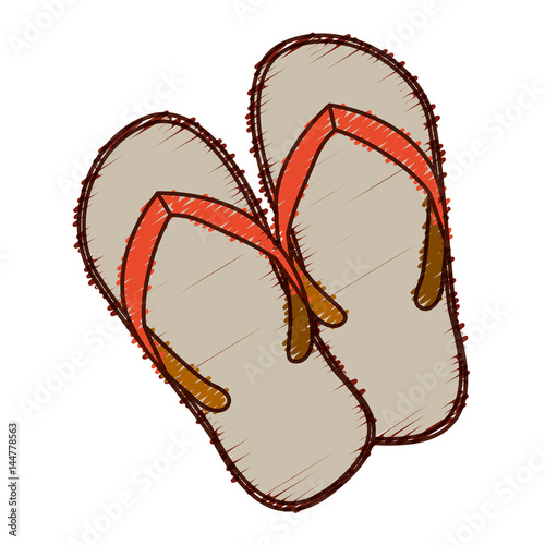 hand colored drawing of beach flip-flops vector illustration - Buy this ...