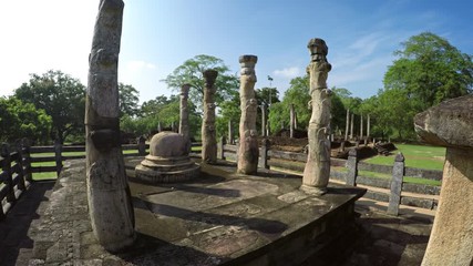 Wall Mural - Ancient, Sculpted Columns of Nissanka Latha Mandapaya in Polonnaruwa, Sri Lanka