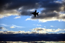 Canberra, Australia - March 18, 2017. An Adrenalin Rushing RAAF F/A-18F Super Hornet Jet Handling Display At Regatta Point In The Commonwealth Park.