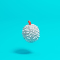Wall Mural - White  durian float in air on blue pastel background for copy space. minimal concept.
