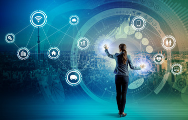 Aufkleber - Internet of Things concept. Financial Technology. Information Communication Technology. Smart City. Digital Transportation. mixed media abstract.