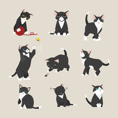 Wall Mural - black baby cat kitten illustration set