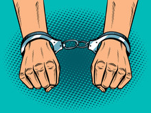 Hands In Handcuffs Pop Art Style Vector