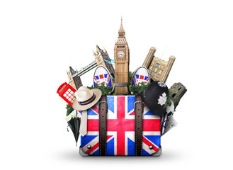 england, vintage suitcase with british flag