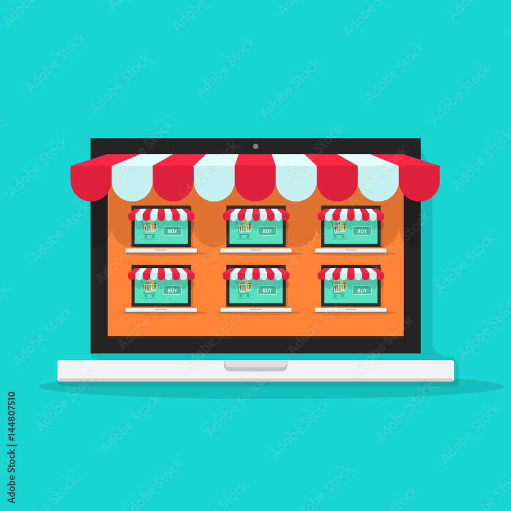 Marketplace online vector illustration, flat style internet multivendor ...