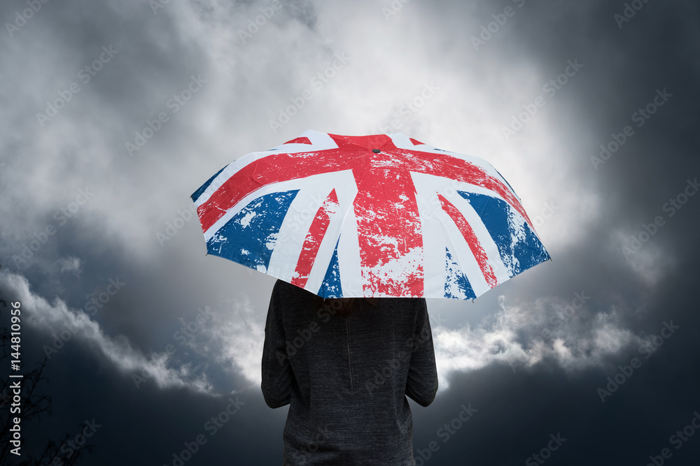 Wall Murals Anglette Grande Bretagne Parapluie Drapeau Anglais Pluie Brexit Orage Sombre Climat Legende Tourisme Temps Meteo Nikkel Art