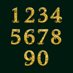 Poster - Golden numbers encrusted small glittering fragments. Vector symbols.