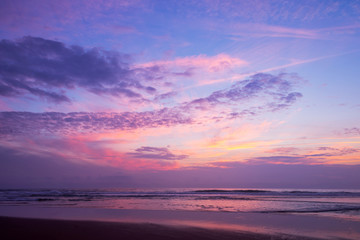Wall Mural - atlantic ocean sunset with pink and purple sky, lacanau france
