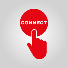 Poster - Hand pressing a button with the text CONNECT icon. Communication, cooperation, partnership symbol. Flat design. Stock - Vector illustration