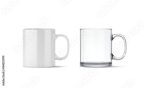 Download Blank white and transparent glass mug mockup isolated, 3d ...